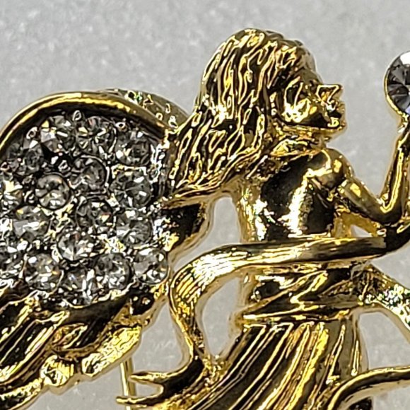 Shiny Gold Angel Brooch with Crystal Rhinestones - Picture 3 of 12
